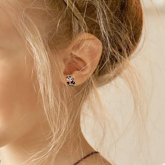 Sterling Silver Animal Earrings Studs Cute Cow Penguin Giraffe Lion Jewelry Gift - Picture 3 of 6